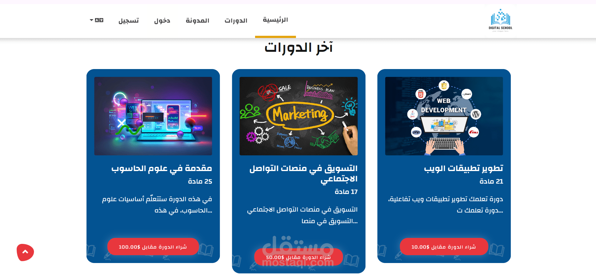 Screenshot of an online academy interface with courses and dashboards.